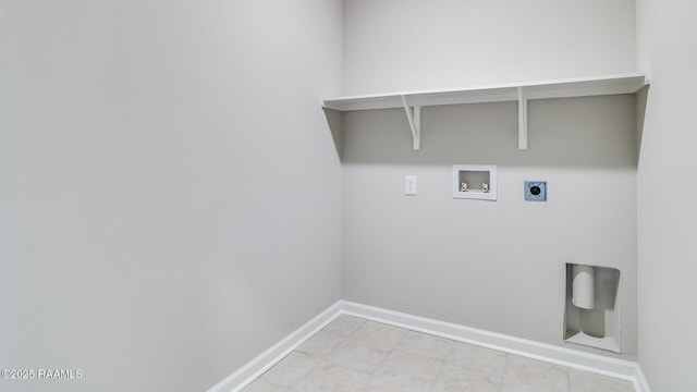 laundry area with electric dryer hookup, washer hookup, laundry area, and baseboards