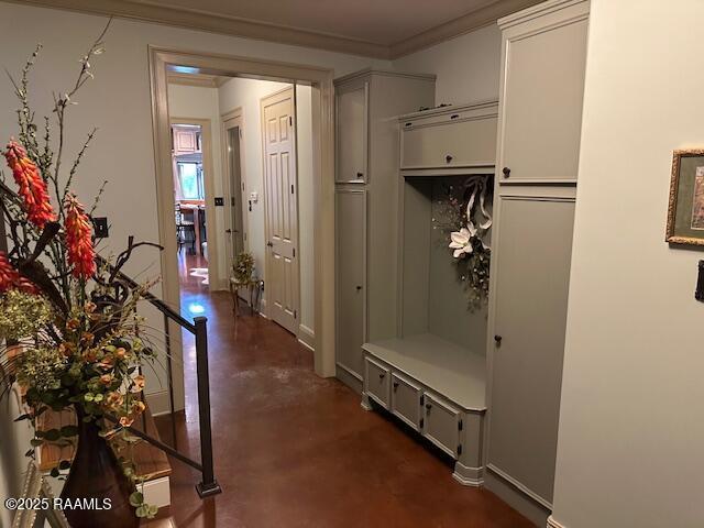 10427 U S Highway 167, Abbeville, LA 70510 - mudroom featuring crown molding, concrete flooring, and baseboards