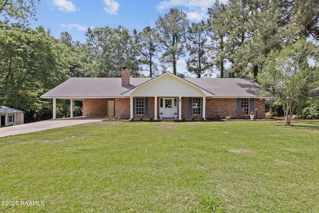 204 Tillou Andrus Dr, Opelousas, LA 70570 - single story home featuring covered porch, driveway, a chimney, a shingled roof, and an attached carport