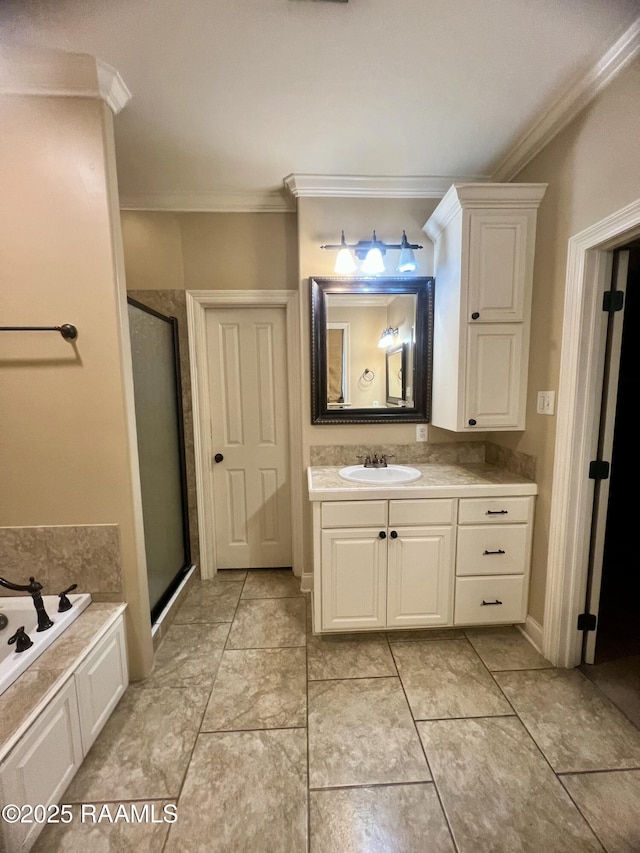 107 Octavia Dr, Scott, LA 70583 - full bath featuring ornamental molding, a stall shower, a bath, and vanity