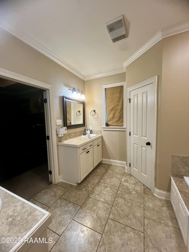 107 Octavia Dr, Scott, LA 70583 - full bathroom featuring crown molding, vanity, a bathtub, and baseboards