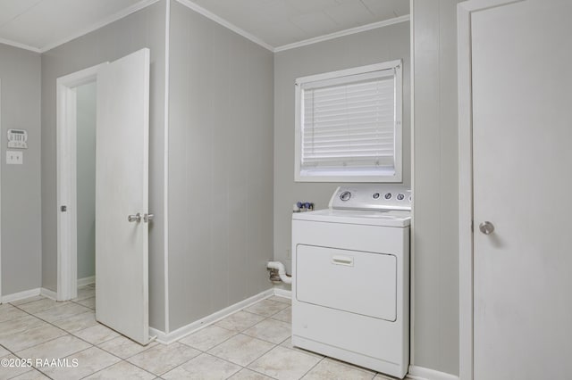 1621 Elm St, New Iberia, LA 70560 - washroom with laundry area, crown molding, baseboards, washer / dryer, and light tile patterned flooring