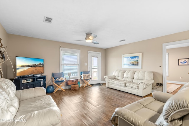 4998 Airhart Rd Unit A, Lake Charles, LA 70605 - living room featuring visible vents, a ceiling fan, and wood finished floors