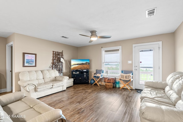 4998 Airhart Rd Unit A, Lake Charles, LA 70605 - living area with a ceiling fan, visible vents, and wood finished floors