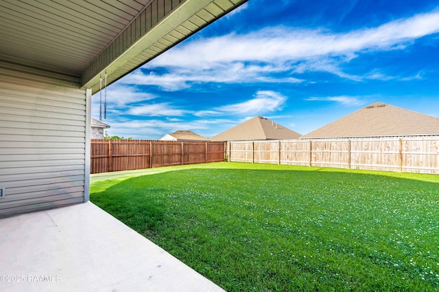 view of yard featuring a fenced backyard and a patio area