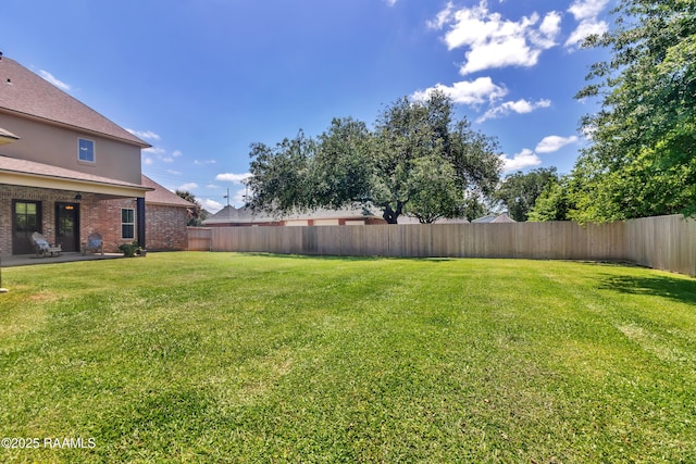 view of yard featuring a fenced backyard and a patio area