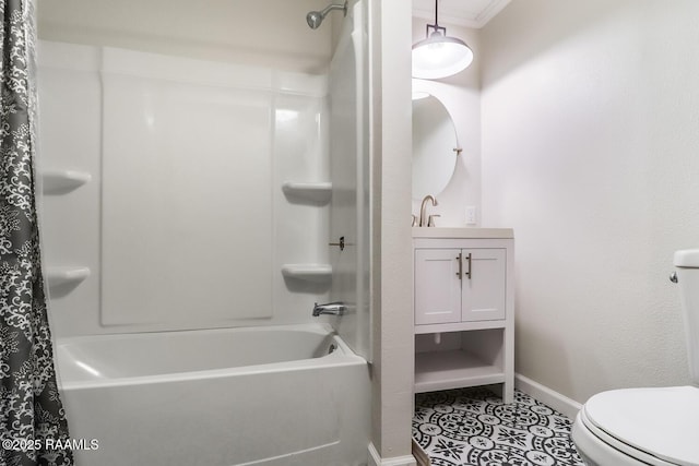 109 W Roosevelt St, Broussard, LA 70518 - bathroom with shower / tub combo, toilet, vanity, tile patterned floors, and baseboards