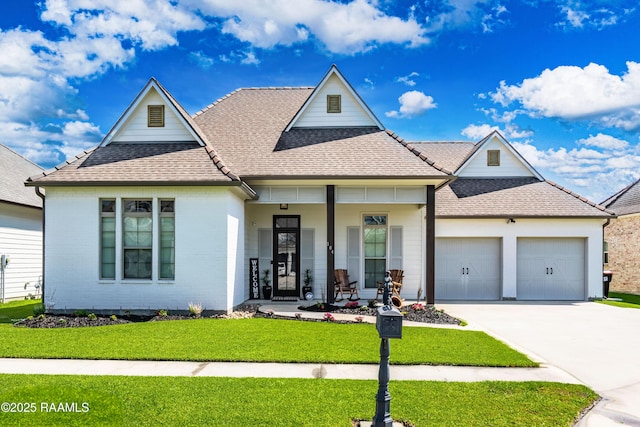 104 Peaceful Hollow Ln, Lafayette, LA 70508 - view of front of house with a shingled roof, an attached garage, a porch, a front yard, and driveway