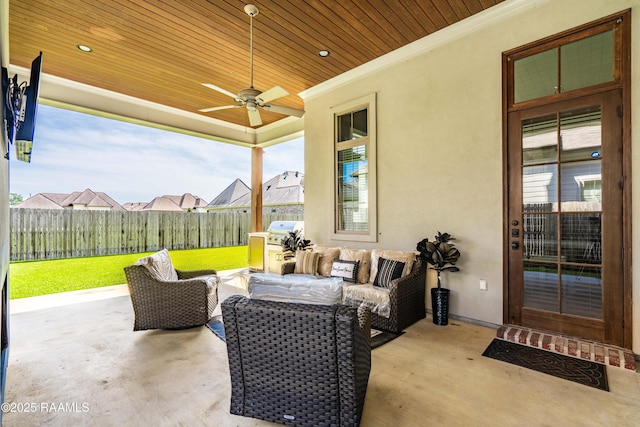 104 Peaceful Hollow Ln, Lafayette, LA 70508 - view of patio with a fenced backyard, a ceiling fan, and an outdoor hangout area