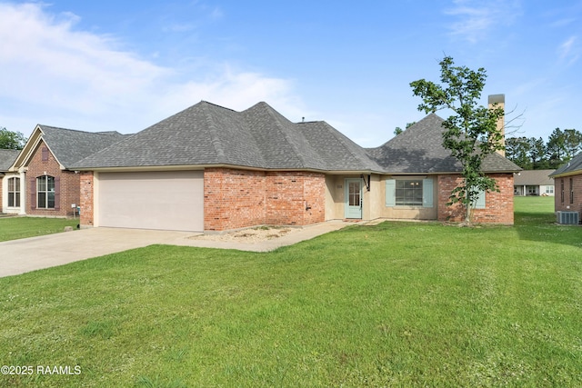 1115 Jules Broussard Rd, Breaux Bridge, LA 70517 - single story home featuring a garage, a front yard, brick siding, a shingled roof, and driveway
