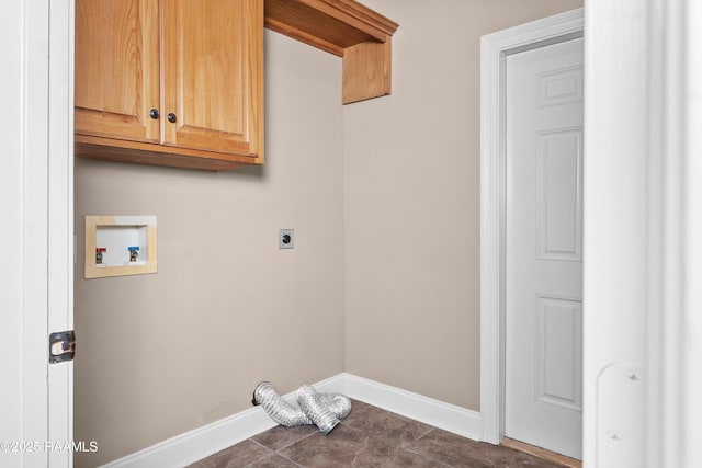 1115 Jules Broussard Rd, Breaux Bridge, LA 70517 - laundry area featuring baseboards, hookup for a washing machine, dark tile patterned floors, electric dryer hookup, and cabinet space