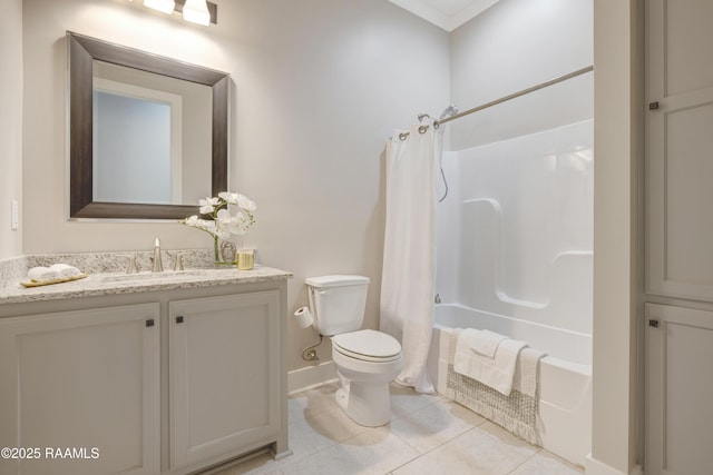 147 Heathwood Dr, Broussard, LA 70518 - full bath with toilet, shower / tub combo, tile patterned flooring, vanity, and baseboards