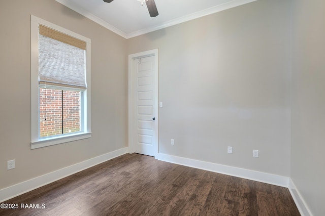 147 Heathwood Dr, Broussard, LA 70518 - spare room with a ceiling fan, dark wood finished floors, crown molding, and baseboards