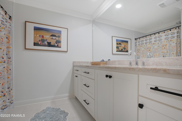 1022 Roselawn Dr, Lafayette, LA 70503 - bathroom featuring recessed lighting, baseboards, ornamental molding, and vanity