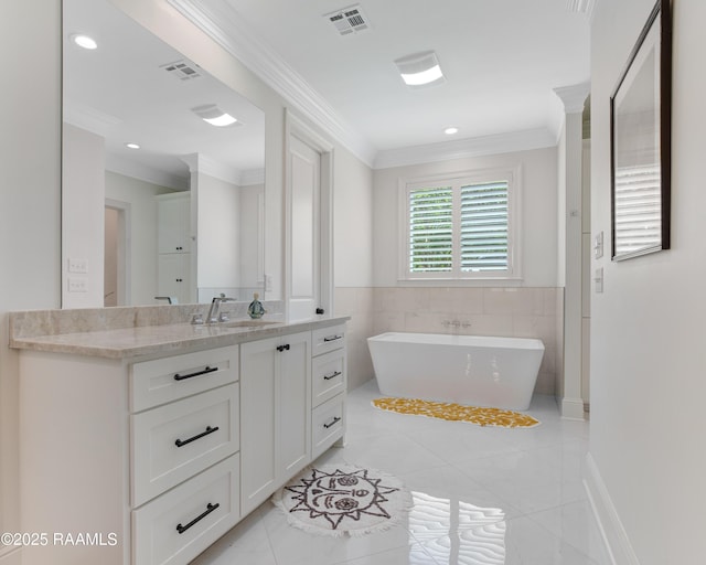 1022 Roselawn Dr, Lafayette, LA 70503 - full bath featuring crown molding, visible vents, and tile patterned flooring