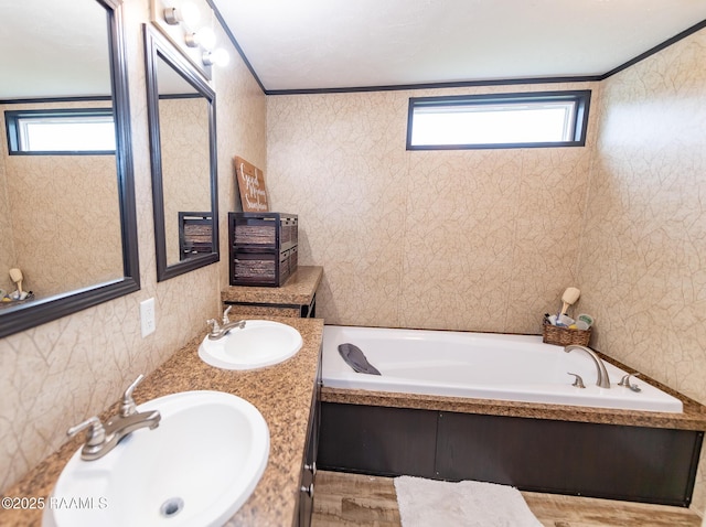 bathroom with a bath, a healthy amount of sunlight, and a sink