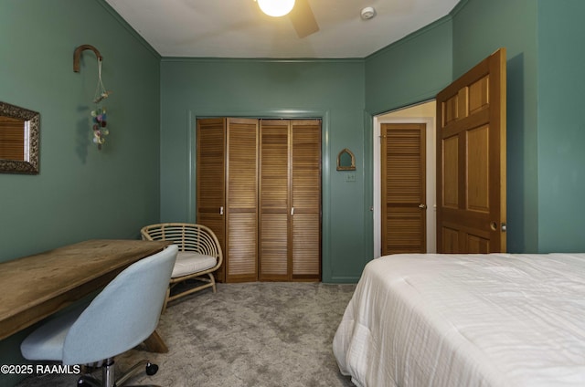 211 Ursuline St, Lafayette, LA 70506 - bedroom featuring carpet flooring, a closet, ceiling fan, and ornamental molding