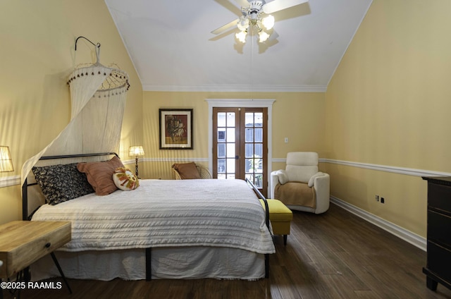 211 Ursuline St, Lafayette, LA 70506 - bedroom with vaulted ceiling, wood finished floors, a ceiling fan, and french doors