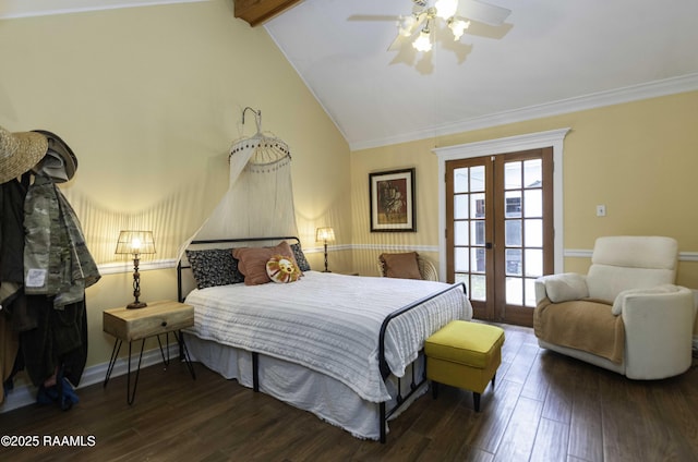 211 Ursuline St, Lafayette, LA 70506 - bedroom with french doors, wood finished floors, crown molding, and ceiling fan