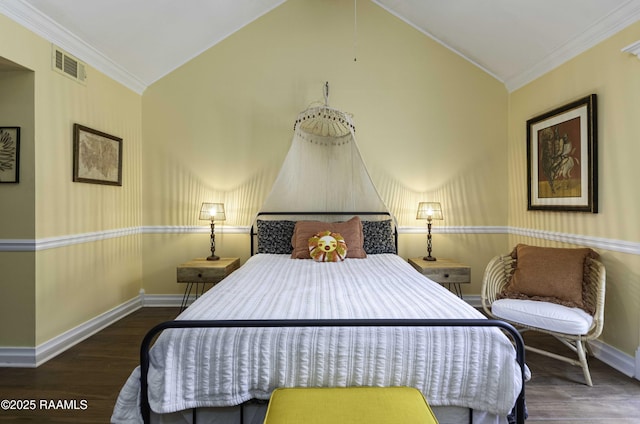 211 Ursuline St, Lafayette, LA 70506 - bedroom with wood finished floors, lofted ceiling, and ornamental molding