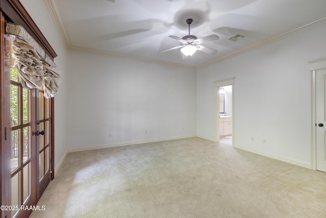 110 Interlaken Dr, New Iberia, LA 70563 - unfurnished room featuring light colored carpet, a ceiling fan, crown molding, and baseboards