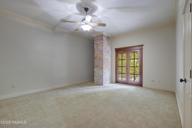 110 Interlaken Dr, New Iberia, LA 70563 - unfurnished room featuring crown molding, carpet flooring, a ceiling fan, baseboards, and french doors