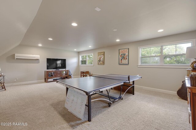 rec room with recessed lighting, baseboards, and carpet