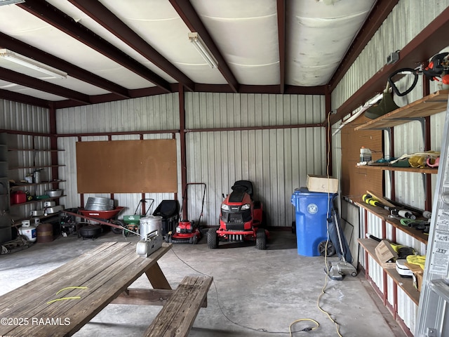 garage with metal wall