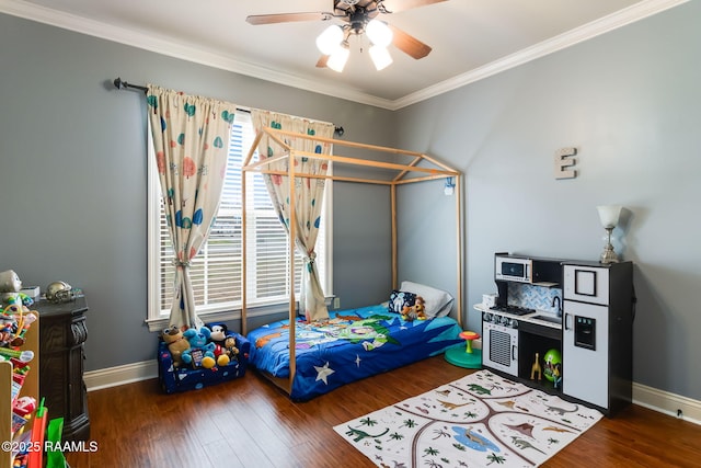 110 Beringer Dr, Duson, LA 70529 - bedroom with crown molding, baseboards, ceiling fan, and wood finished floors