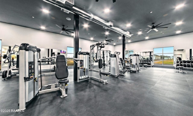 gym featuring ceiling fan