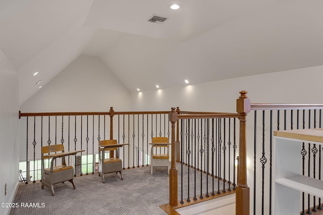 6 Oak Pl, New Iberia, LA 70563 - corridor with recessed lighting, vaulted ceiling, visible vents, and carpet