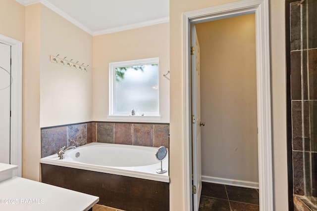 122 Ashford Ln, Youngsville, LA 70592 - full bath featuring ornamental molding, a garden tub, and tile patterned flooring