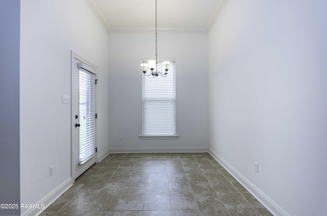 115 Maddox Jude Dr, Maurice, LA 70555 - unfurnished dining area featuring crown molding, baseboards, and a notable chandelier