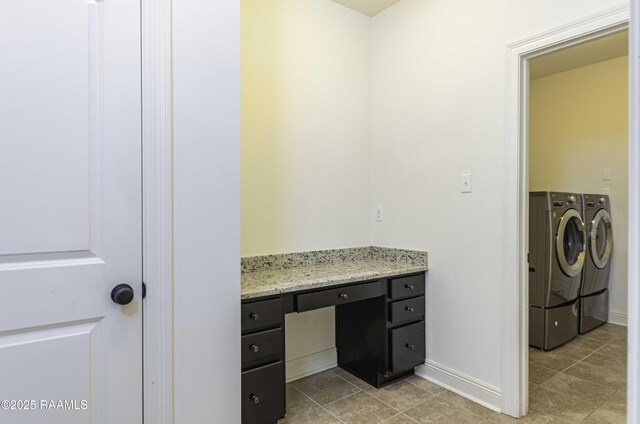 115 Maddox Jude Dr, Maurice, LA 70555 - laundry area featuring light tile patterned flooring, laundry area, washing machine and dryer, and baseboards