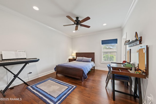 bedroom featuring baseboards, recessed lighting, and wood finished floors