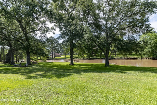 view of yard featuring a water view