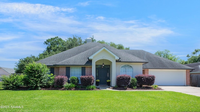 502 River Woods Dr, Lafayette, LA 70508 - ranch-style house featuring brick siding, driveway, an attached garage, and a front yard