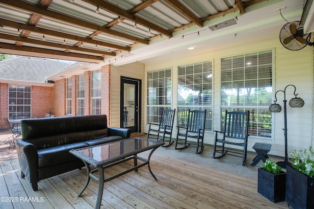 502 River Woods Dr, Lafayette, LA 70508 - wooden terrace featuring an outdoor living space and covered porch