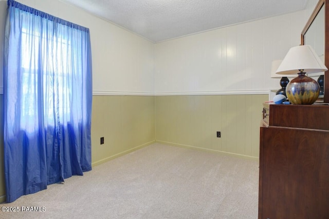 empty room featuring a textured ceiling, baseboards, and carpet floors