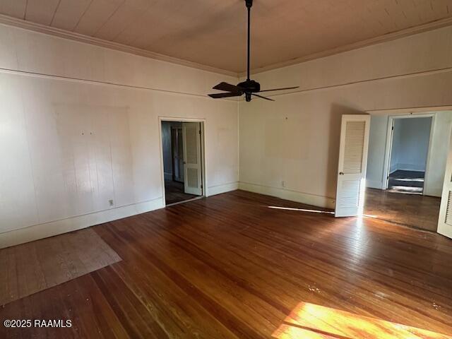 505 Fairview Ave, Abbeville, LA 70510 - spare room featuring ornamental molding, hardwood / wood-style flooring, baseboards, and a ceiling fan