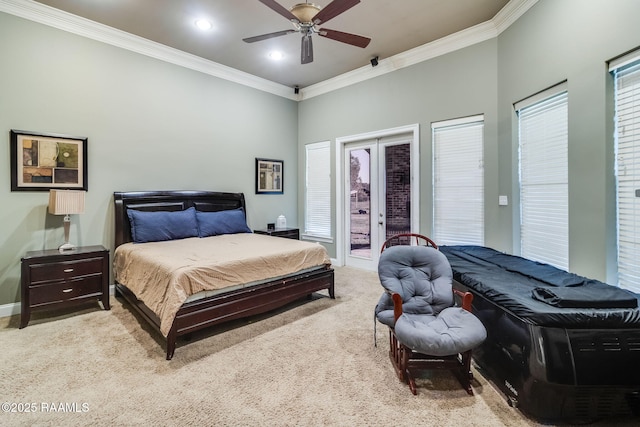 1319 W Gloria Switch Rd, Carencro, LA 70520 - bedroom with light colored carpet, crown molding, access to exterior, and recessed lighting