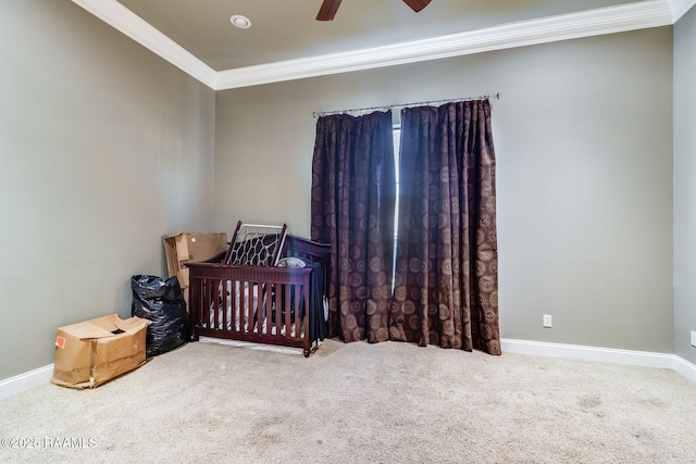 1319 W Gloria Switch Rd, Carencro, LA 70520 - bedroom featuring crown molding, ceiling fan, carpet flooring, a crib, and baseboards