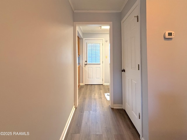 230 Glenwood Ave, Morgan City, LA 70380 - hall featuring dark wood-style flooring, crown molding, and baseboards