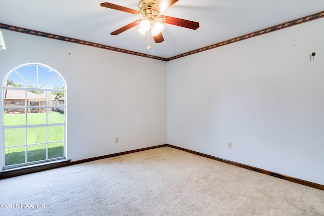 unfurnished room featuring baseboards, a wealth of natural light, and light carpet