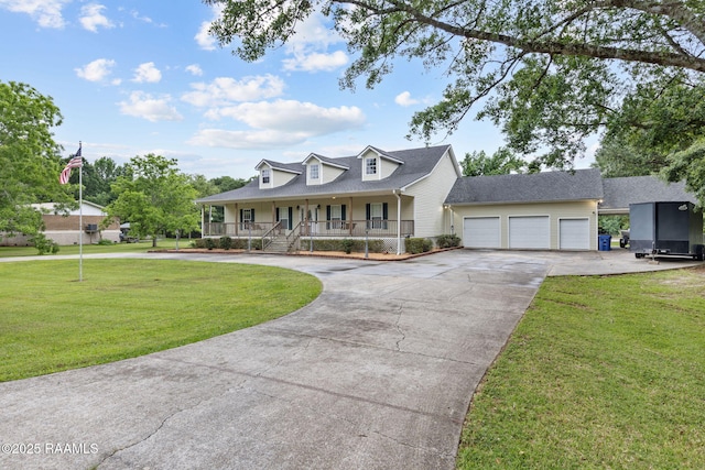 16634 W La Highway 330, Abbeville, LA 70510 - view of front of home with a porch, driveway, an attached garage, a front lawn, and a shingled roof