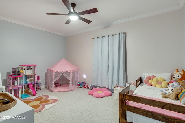 16634 W La Highway 330, Abbeville, LA 70510 - carpeted bedroom featuring crown molding and a ceiling fan