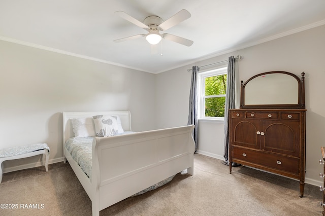 513 Emmeline St, New Iberia, LA 70563 - bedroom featuring crown molding, light colored carpet, baseboards, and a ceiling fan