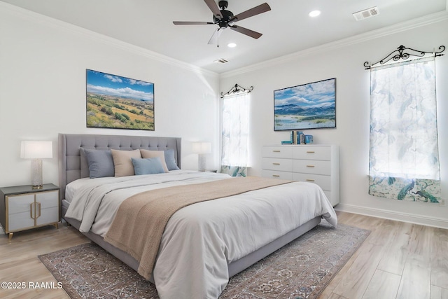 123 Laurel Grove Blvd, Youngsville, LA 70592 - bedroom featuring recessed lighting, light wood finished floors, crown molding, baseboards, and ceiling fan