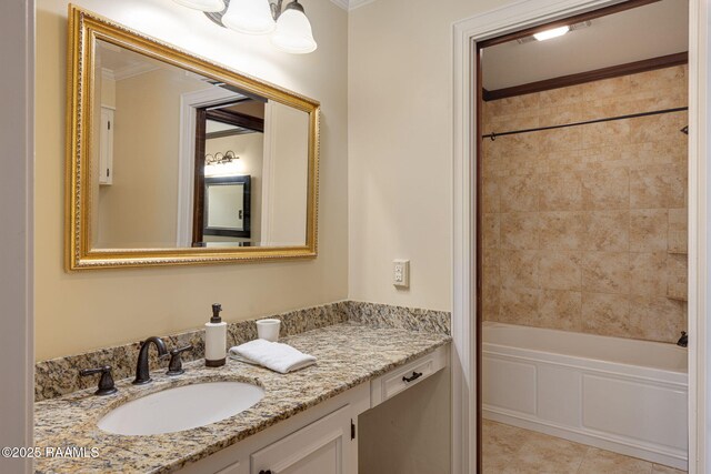 207 Beverly Dr, Lafayette, LA 70503 - full bath with vanity, bathing tub / shower combination, ornamental molding, and tile patterned floors
