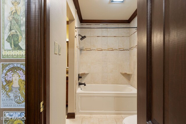 207 Beverly Dr, Lafayette, LA 70503 - full bathroom featuring tile patterned flooring, crown molding, washtub / shower combination, and toilet
